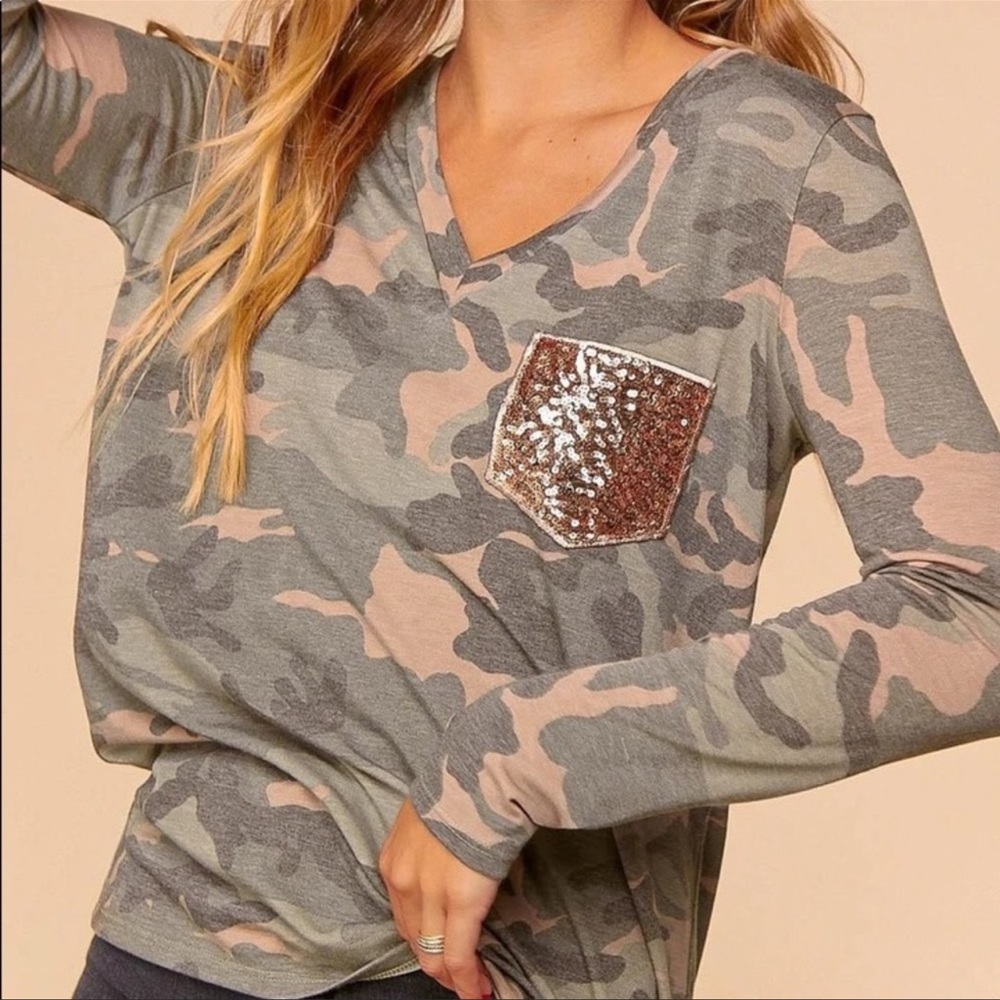 Plus Size Olive Gold & Camo Jersey Knit Top